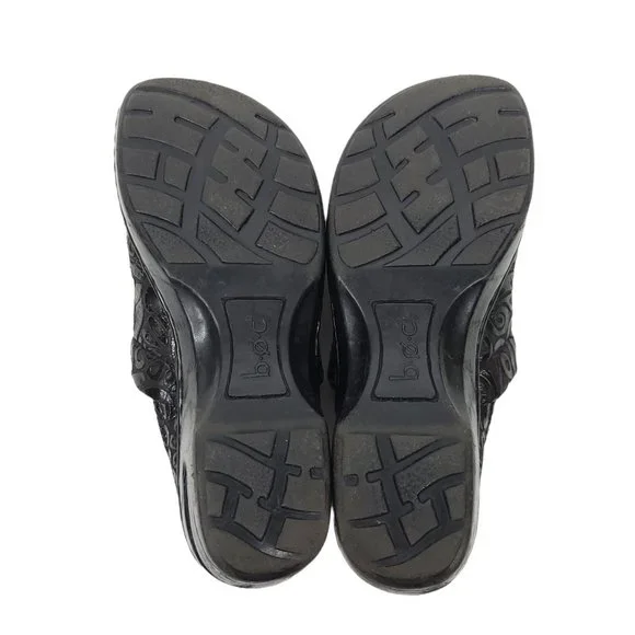 b.o.c. Born Concept Black Peggy Clogs Tooled Leather Slip On Shoes Women Size 7 - Picture 8 of 12